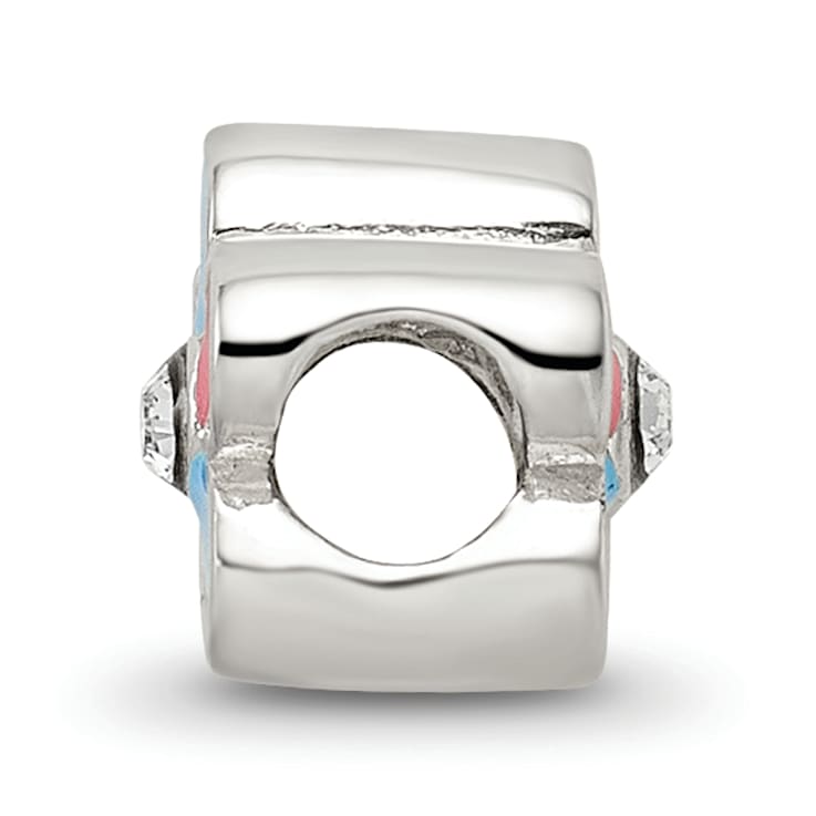 Sterling Silver Enameled Flower CZ Bead