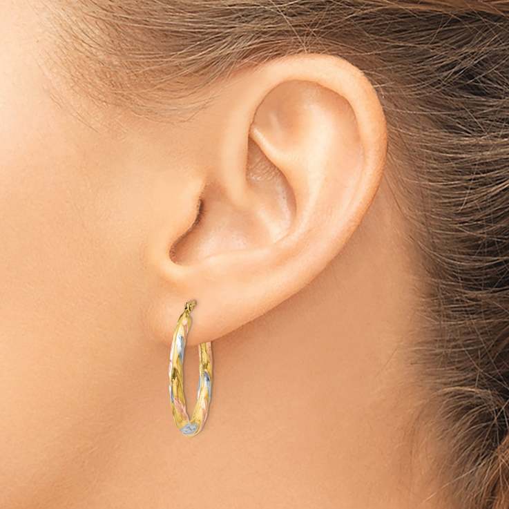 14k Yellow Gold and Rhodium Over 14k Yellow Gold 15/16" Oval
Scallop Hoop Earrings