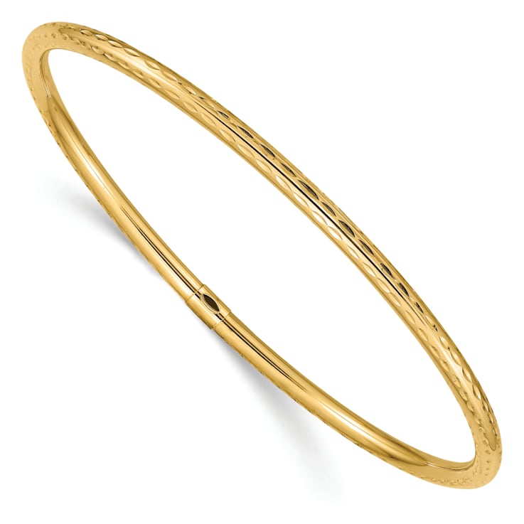 14k Yellow Gold 3mm Diamond-Cut Tube Slip-on Bangle
