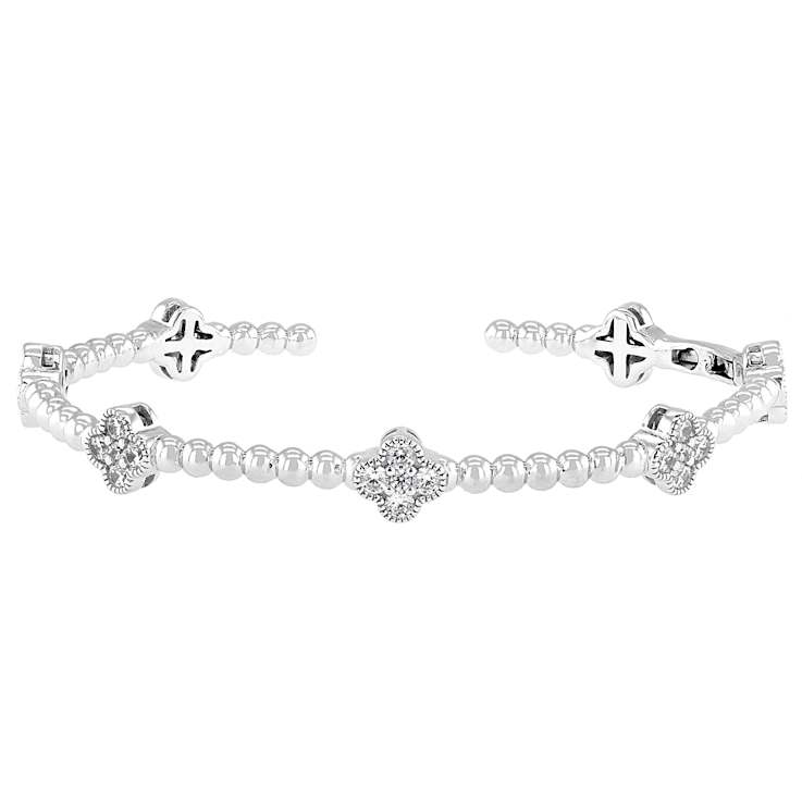 Delicate CZ Clover Station Bracelet In Sterling Silver