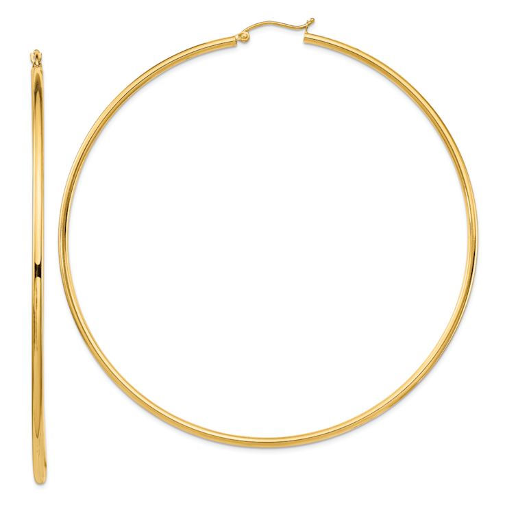14k Yellow Gold Polished 3 3/16" Round Tube Hoop Earrings