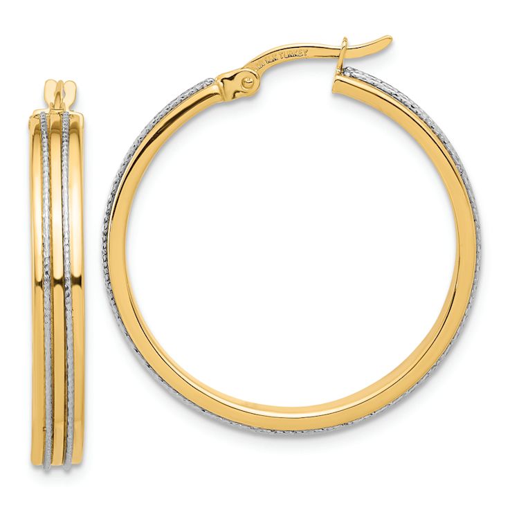 14k Yellow Gold and 14k White Gold 1 3/16" Polished and Diamond-Cut
Hoop Earrings