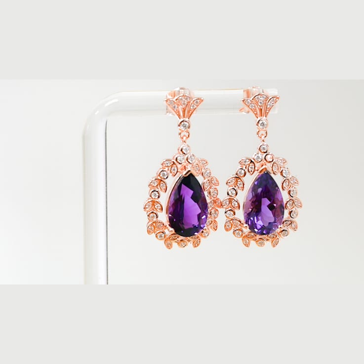 Amethyst and CZ 6.95 Ctw Pear 18K Rose Gold Over Sterling Silver Center
Design Earrings Jewelry
