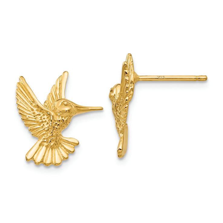 14k Yellow Gold Textured Hummingbird Stud Earrings