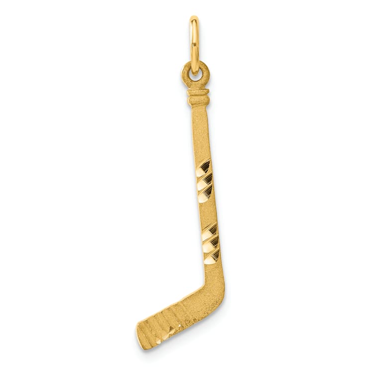 14k Yellow Gold Satin and Diamond-Cut Hockey Stick Pendant