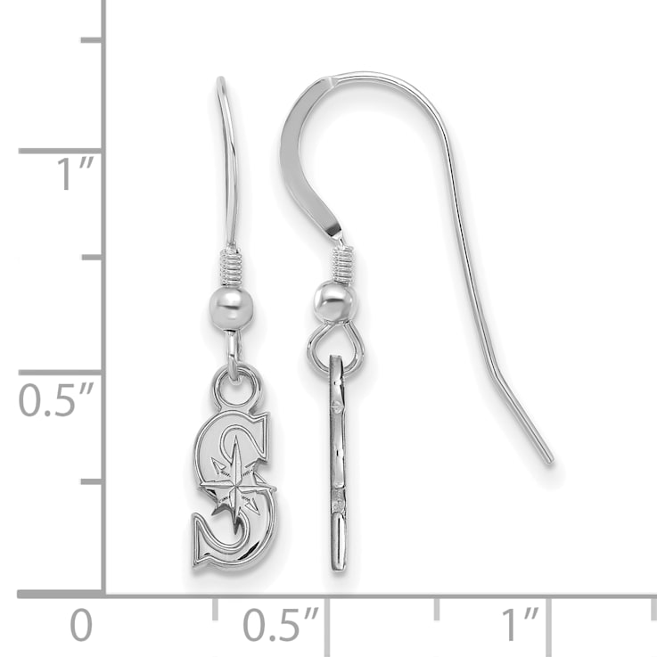 Rhodium Over Sterling Silver MLB LogoArt Seattle Mariners Dangle Earrings