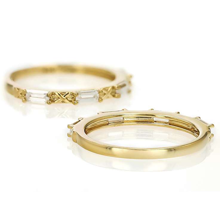 Moissanite Baguette Stackable Ring Set Of 2 In 14K Gold Over Sterling
Silver 0.72ctw DEW