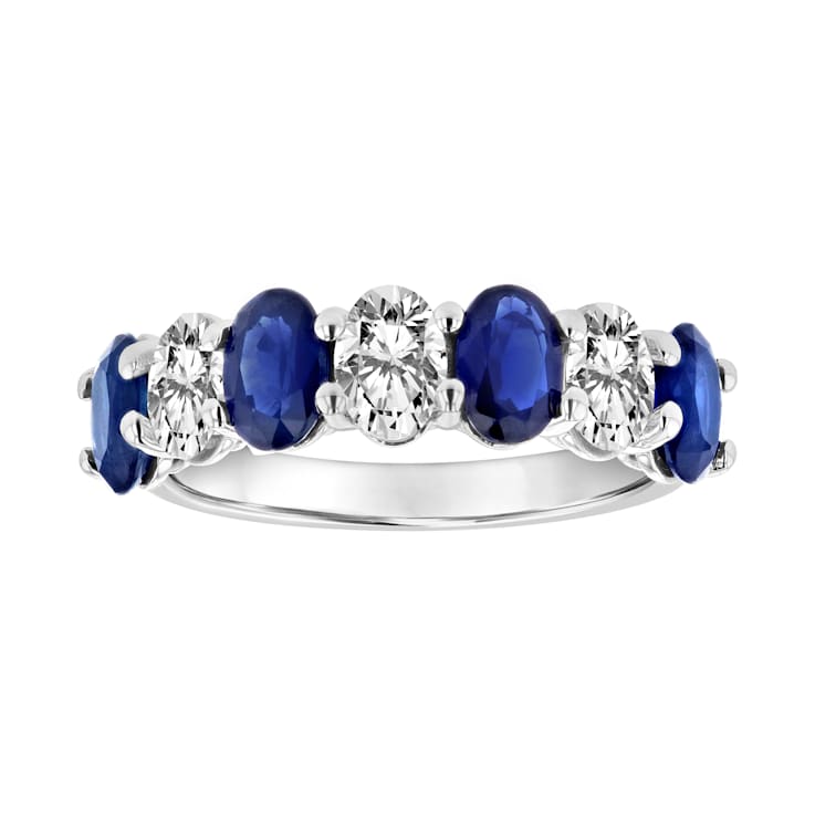 Oval Sapphire and Diamond 14k White Gold Band Ring 2.90ctw