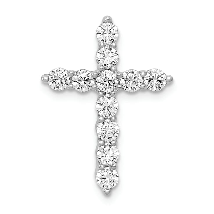Rhodium Over 14k White Gold Diamond Cross Chain Slide Pendant