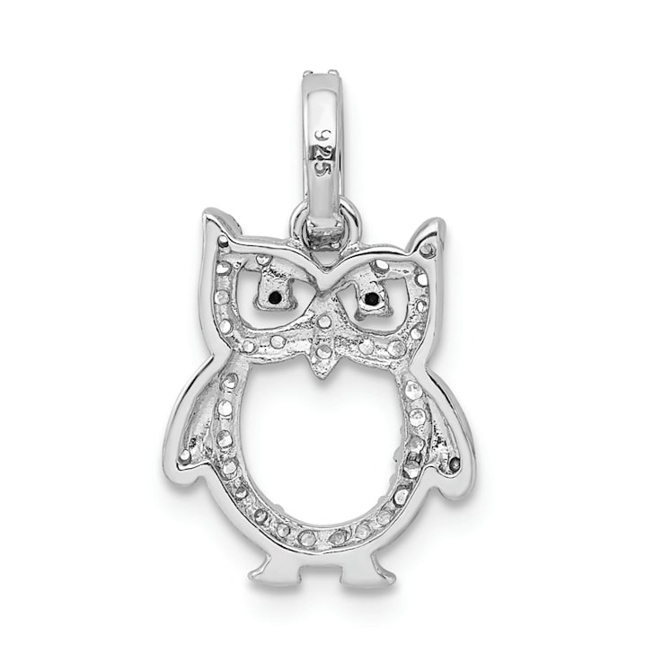 Rhodium Over Sterling Silver Cubic Zirconia Owl Pendant