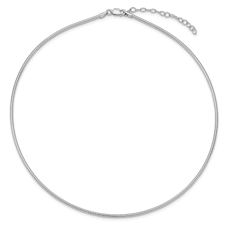 Rhodium Over Sterling Silver 2mm Round with 2 Inch Extension Cubetto Necklace