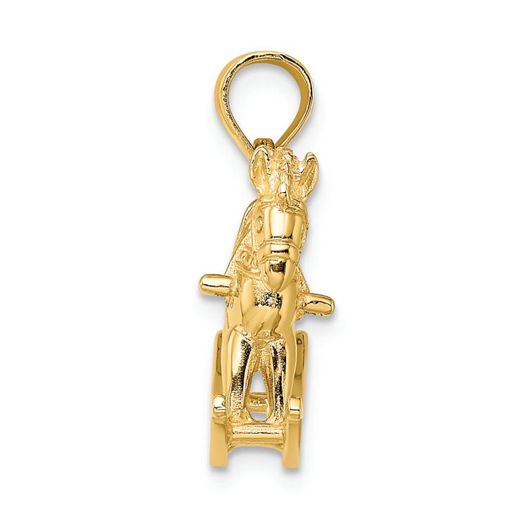 14k Yellow Gold 3D Textured Children's Playful Rocking Horse Charm