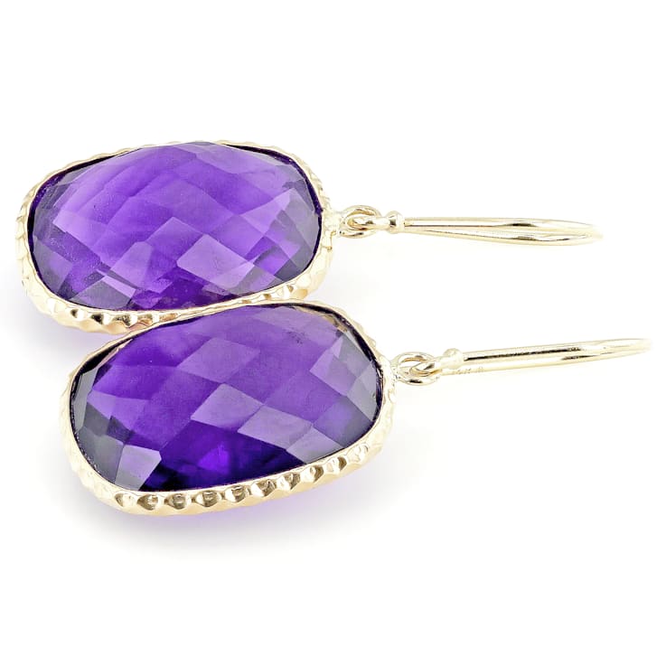 Purple Amethyst 14k Yellow Gold Dangle Earrings 18.00ctw