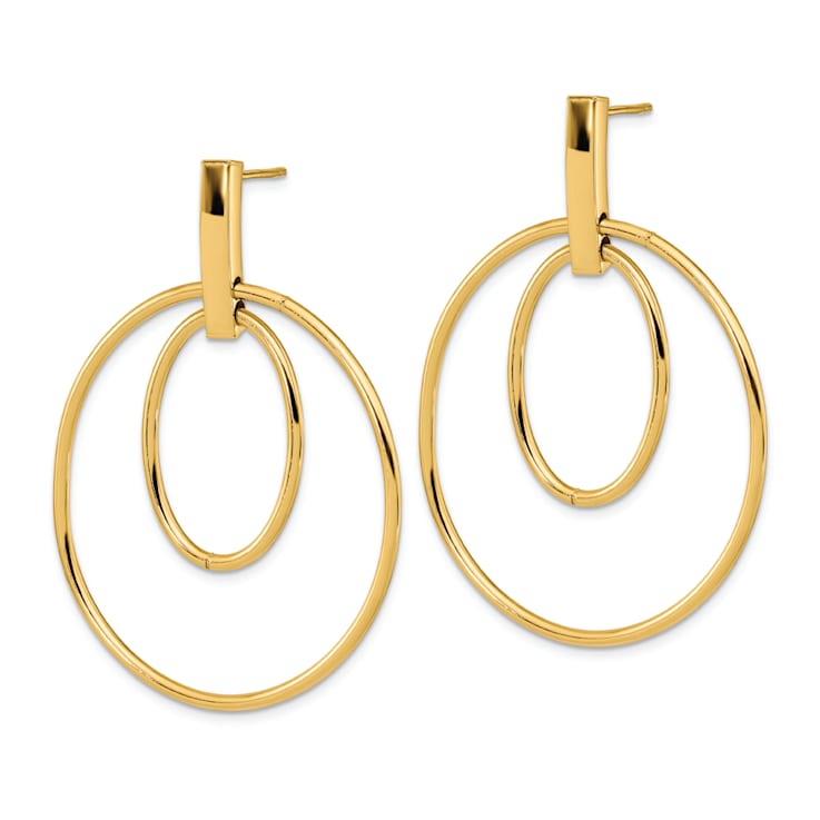 14k Yellow Gold Polished Circle Dangle Earrings