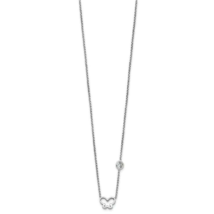 Rhodium Over Sterling Silver Cubic Zirconia and Butterfly with 2-inch
Extension Children's Necklace
