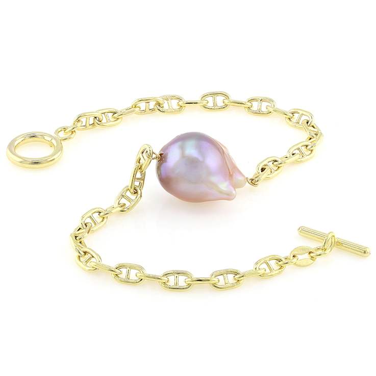 Pink Freshwater Pearl Station Bracelet In 18K Gold Over Sterling Silver