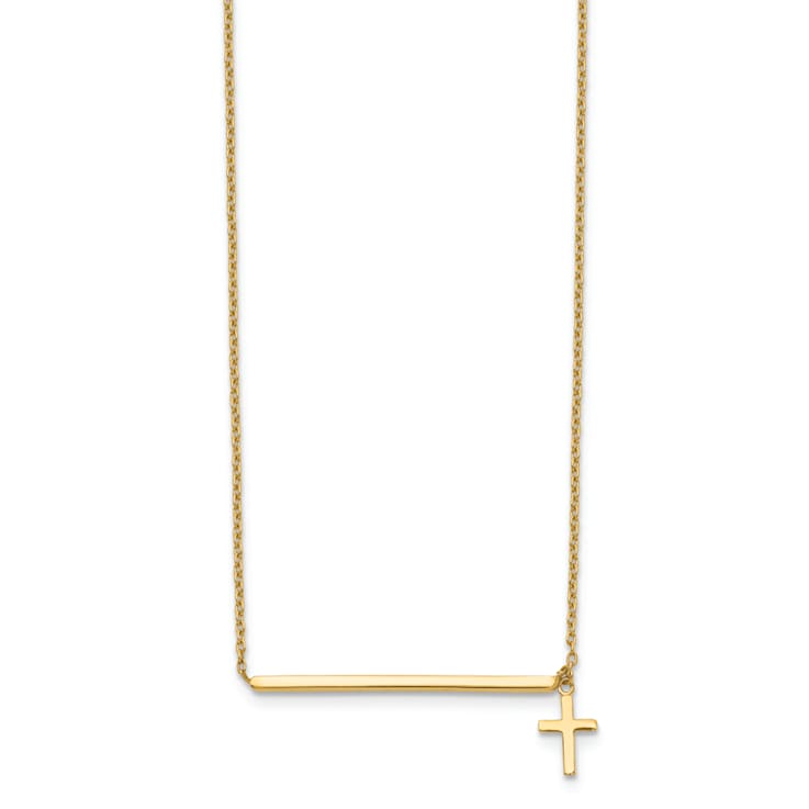 14K Yellow Gold Polished Cross with 2-inch Extension Necklace