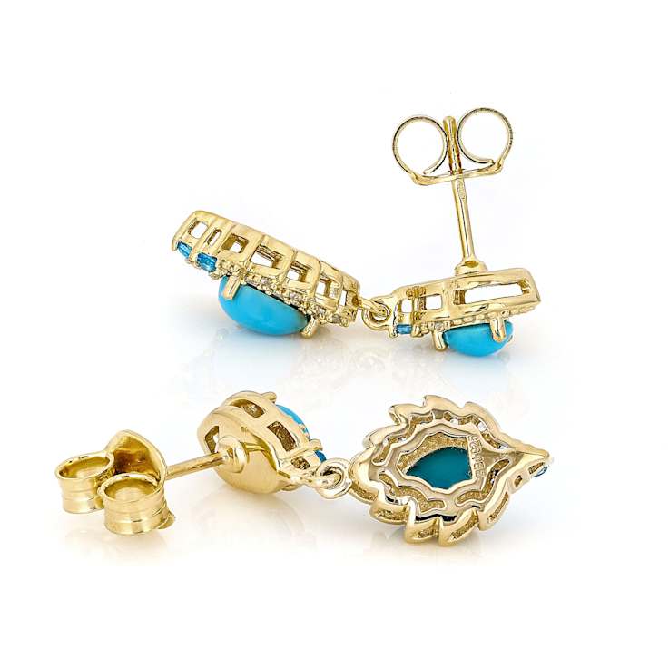 Turquoise Pear, Neon Apatite And White Zircon Earrings In 18K Gold Over
Sterling Silver 0.64ctw
