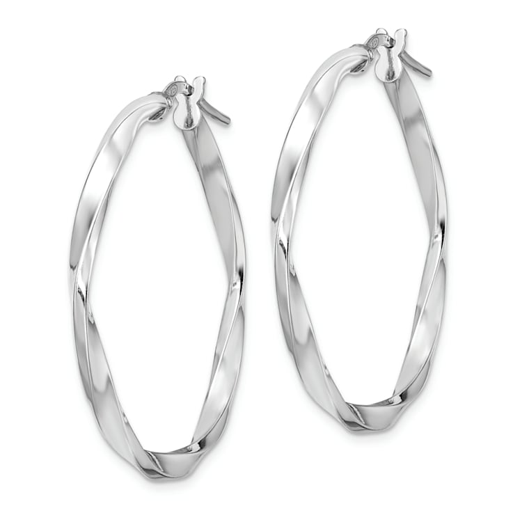 Rhodium Over Sterling Silver Polished Twisted 2.5x30mm Hoop Earrings