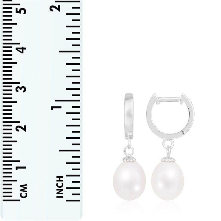 8-9mm white cultured freshwater pearl rhodium over sterling silver earrings