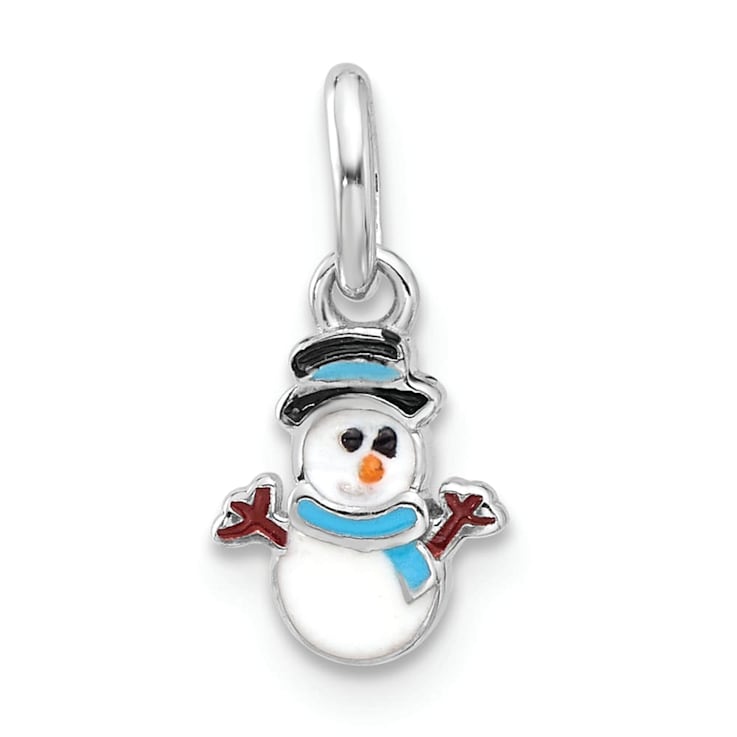 Rhodium Over Sterling Silver Multi-color Enamel Snowman Children's Pendant