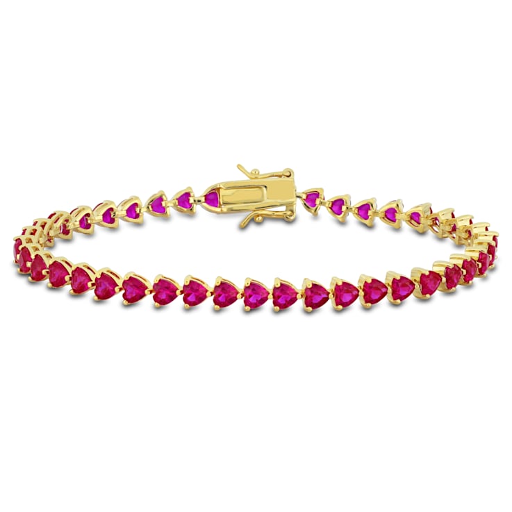 Created Ruby 18K Yellow Gold Over Sterling Silver Bracelet 12.3ctw