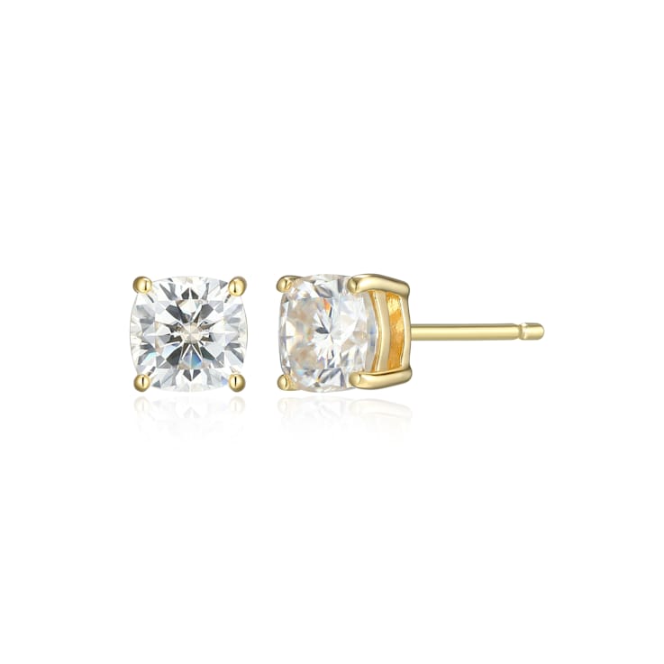 Square Cushion Cut Moissanite 14k Yellow Gold Over Silver Stud Earrings
1.20ctw DEW