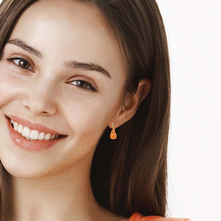 Orange Sapphire and Moonstone 14K Yellow Gold Earrings 9.9ctw