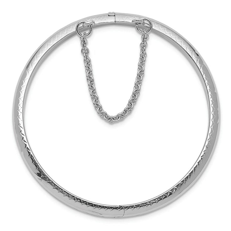 Rhodium Over Sterling Silver Polished and Diamond-cut 4mm with Safety
Hinged Children's Bangle