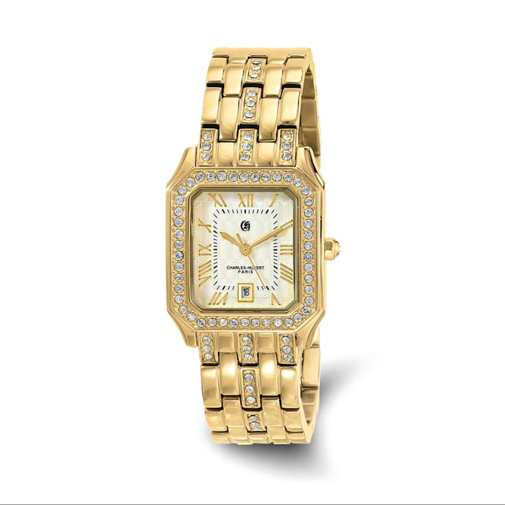 Charles Hubert Ladies IP Plated Stainless 26x32.5mm Crystal Bezel Watch