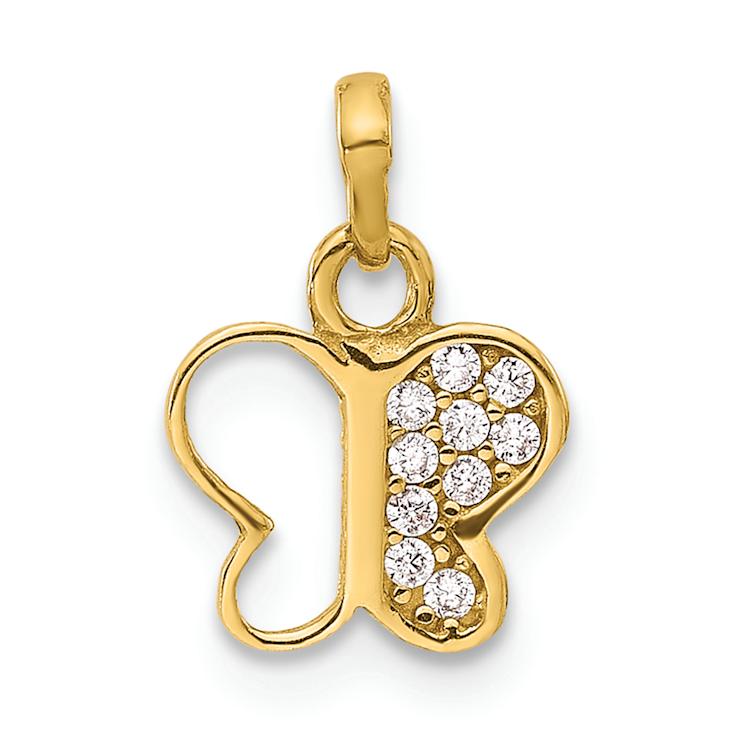 14k Yellow Gold Polished Cubic Zirconia Butterfly Pendant