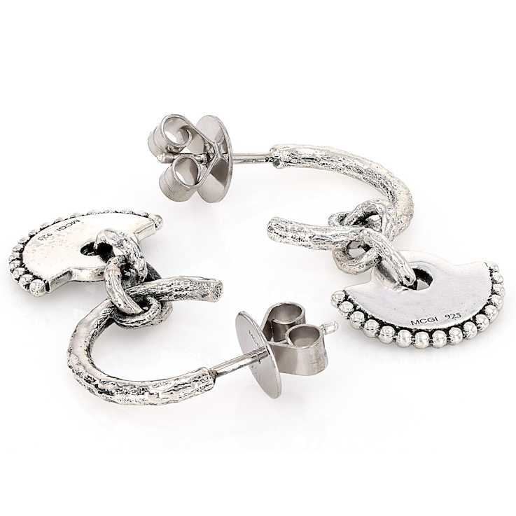 Mandala-Inspired J-Hoops Earrings In Oxidized Sterling Silver