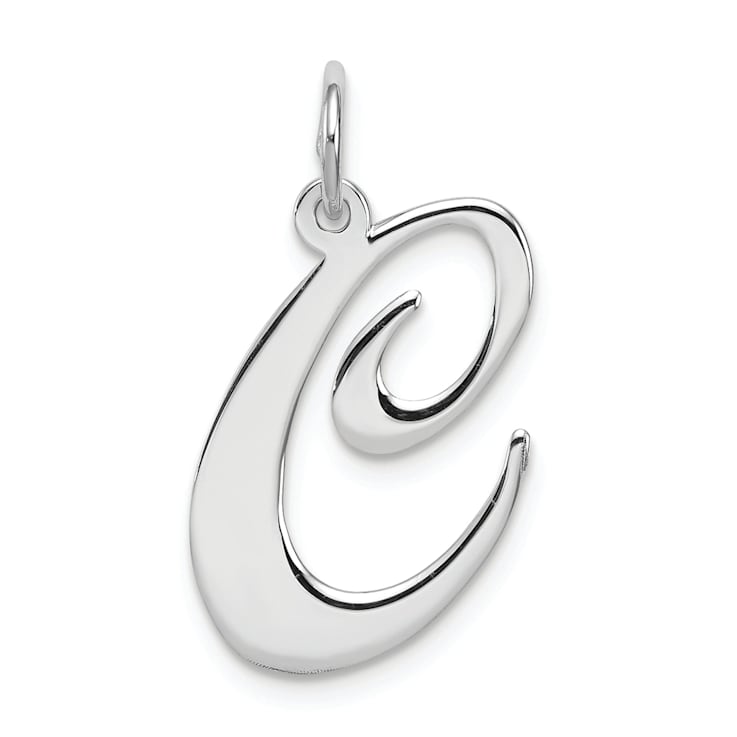 Rhodium Over Sterling Silver Fancy Script Letter C Initial Charm