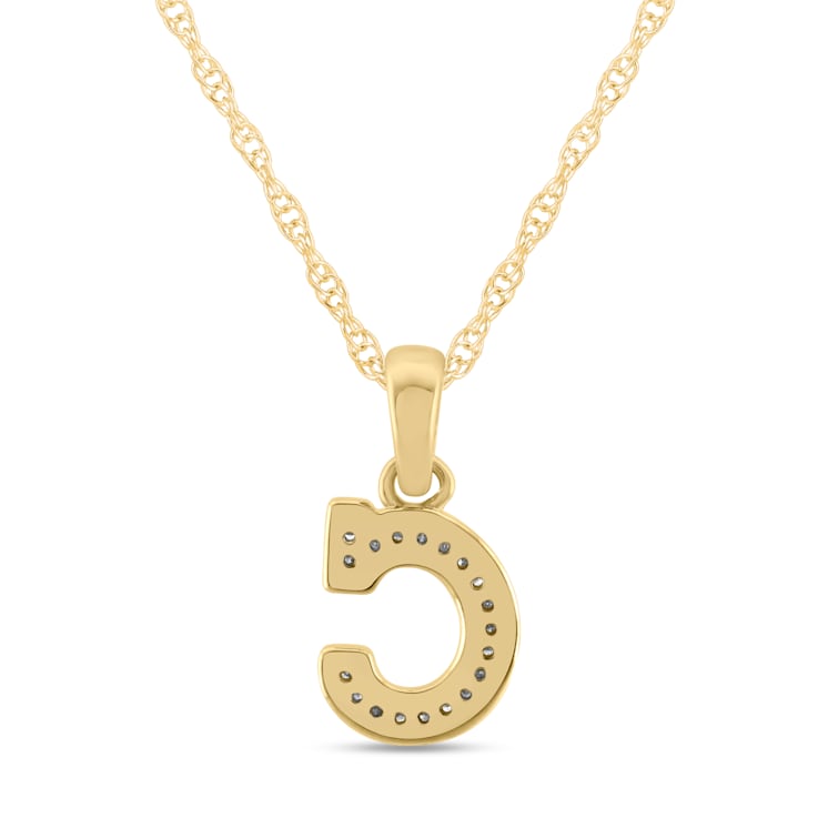 White Diamond Accent 10k Yellow Gold C Initial Pendant With 18” Rope Chain