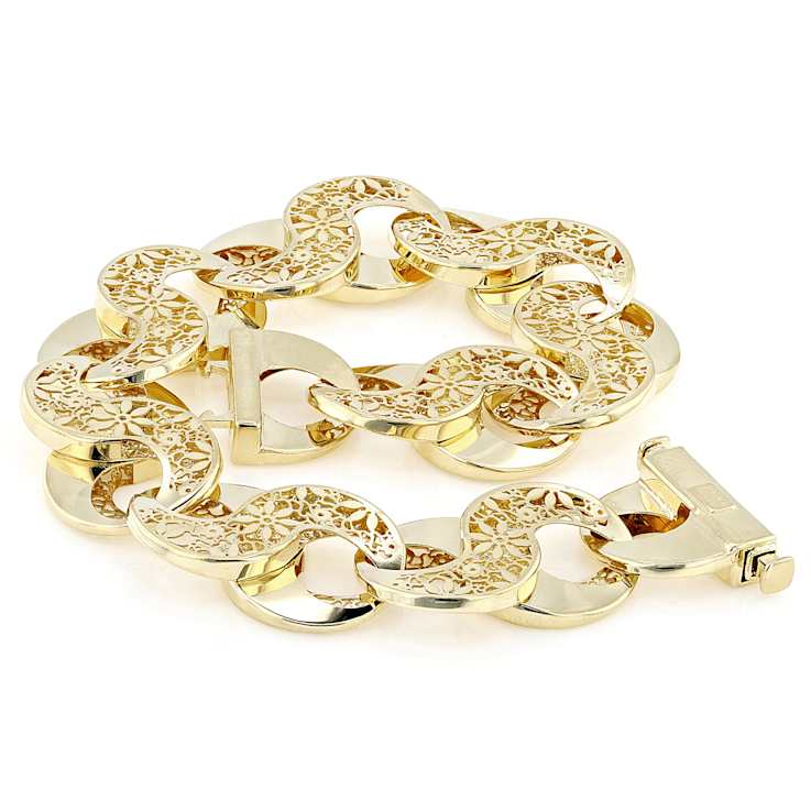 Italian Flower Ricami Infinity Station Bracelet In Solid 14K Yellow Gold