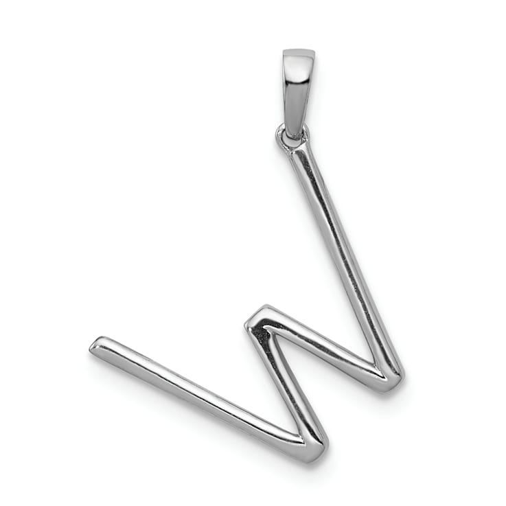 Rhodium Over 14K White Gold Diamond Letter W Initial Pendant