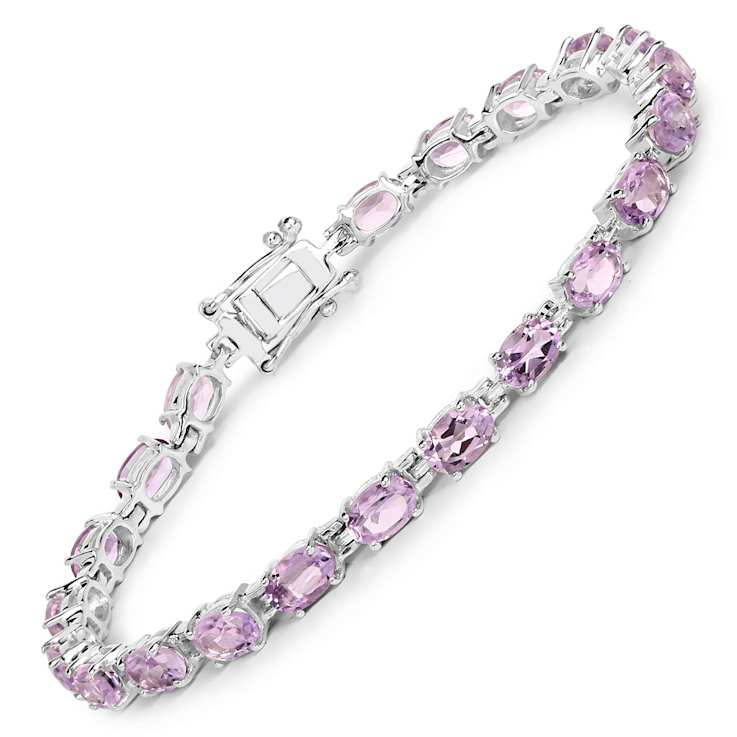 Pink Amethyst Rhodium Over Sterling Silver Oval Tennis Bracelet 8.61ctw