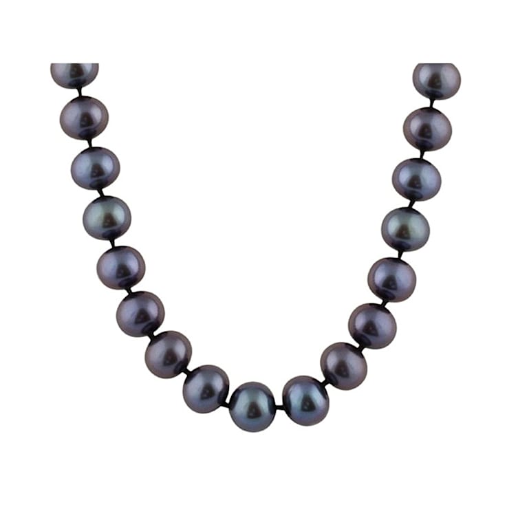 8-8.5mm Black Cultured Freshwater Pearl Sterling Silver Strand Necklace