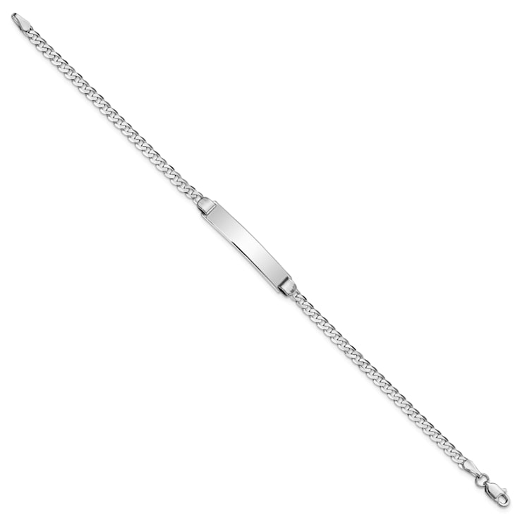 Rhodium Over 14k White Gold Flat Curb Link ID Bracelet