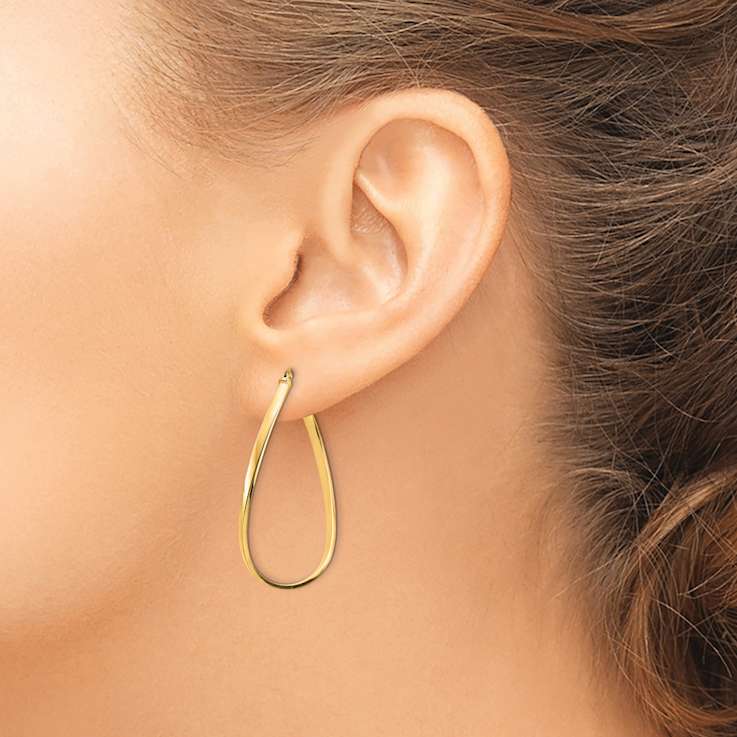 14k Yellow Gold 1 1/4" Polished Wavy Hoop Earrings