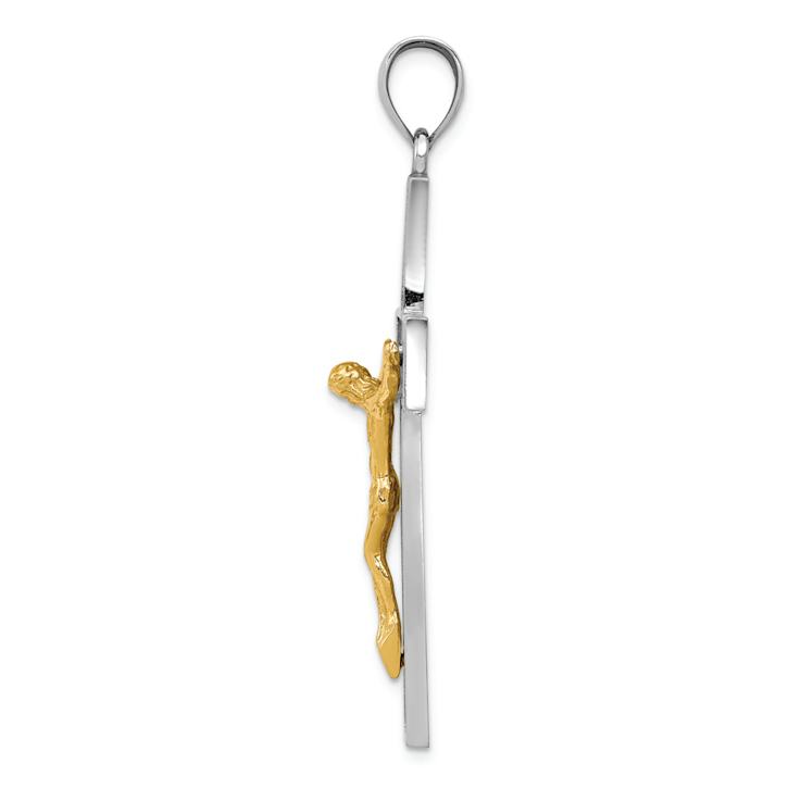 14k Yellow Gold and 14k White Gold Textured Crucifix Pendant