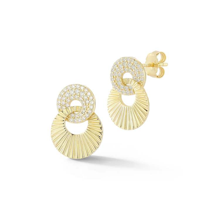Rachel Zoe Pave CZ Fluted Stud Earrings in 14K Gold Over Sterling Silver