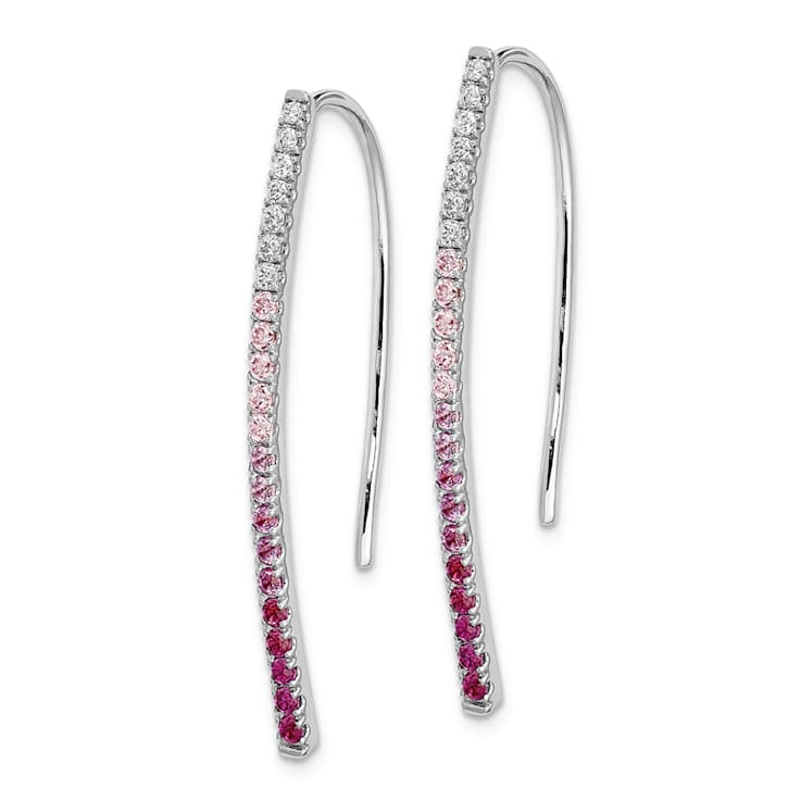 Rhodium Over 14K White Gold Diamond and Pink Sapphire Earrings