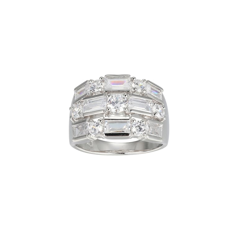 White Cubic Zirconia Platinum Over Sterling Silver Three Row Band Ring 4.62ctw