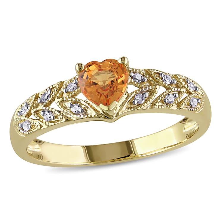 Orange Sapphire and Diamond 10K Yellow Gold Ring 0.66ctw