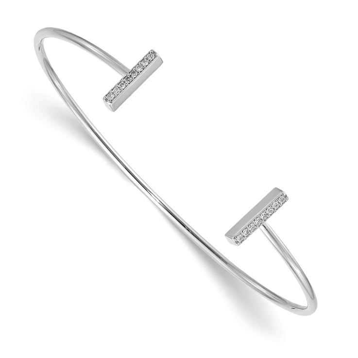 Rhodium Over 14K White Gold 1mm flexible Diamond Bar Bangle