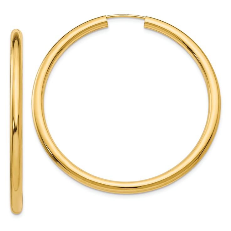14k Yellow Gold 1 3/4" Polished Endless Tube Hoop Earrings