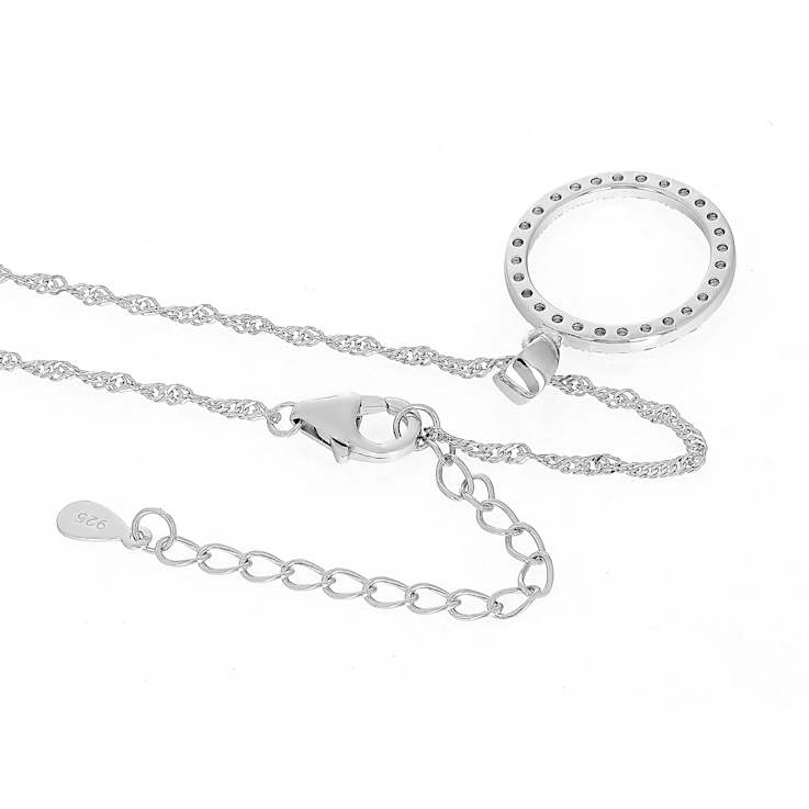 White Zircon Circle Pendant Necklace In Sterling Silver 0.50ctw