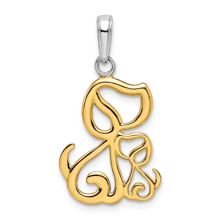 14K Two-tone Gold Diamond-Cut Dog and Puppy Pendant