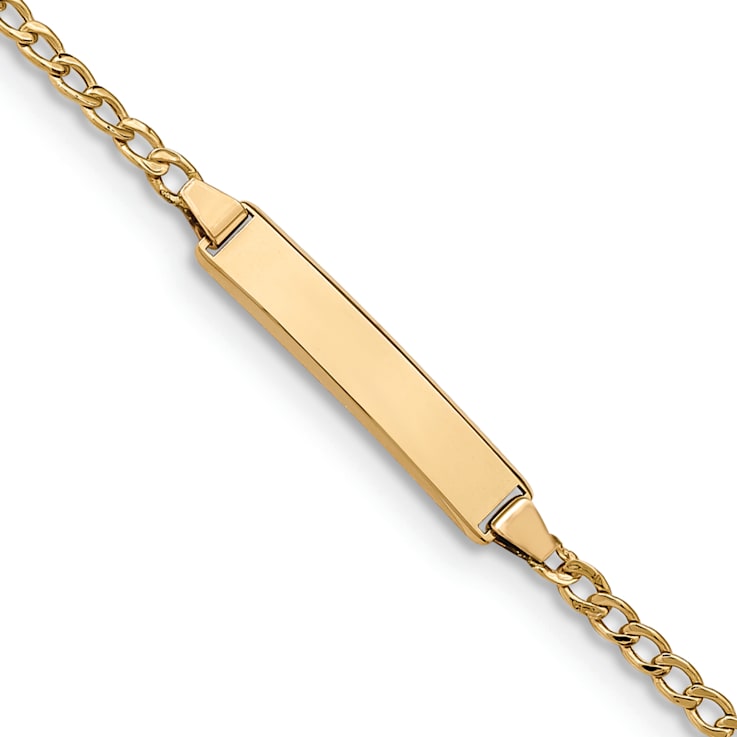 14k Yellow Gold Semi-Solid Polished Cuban Link ID Bracelet